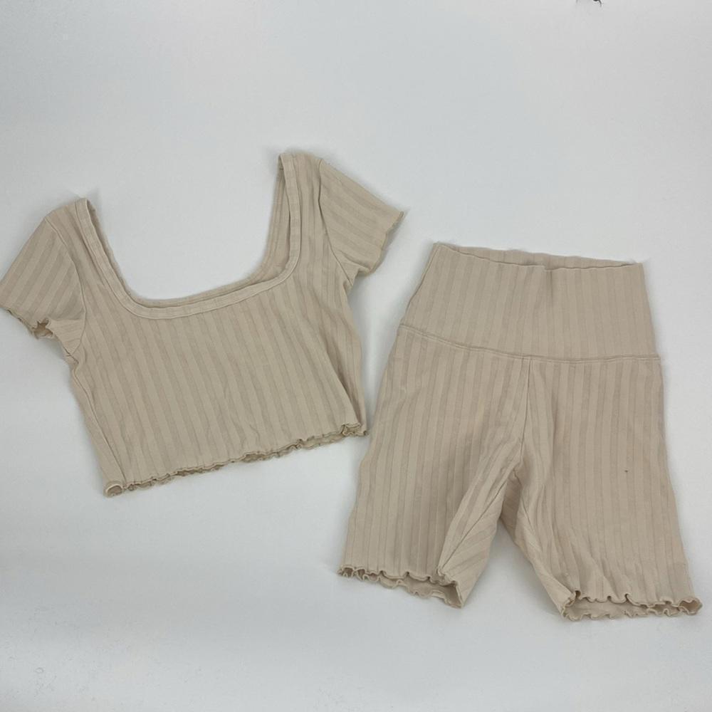 Trendy Ribbed Two-Piece Set - Natural Beige - Picture 1 of 8